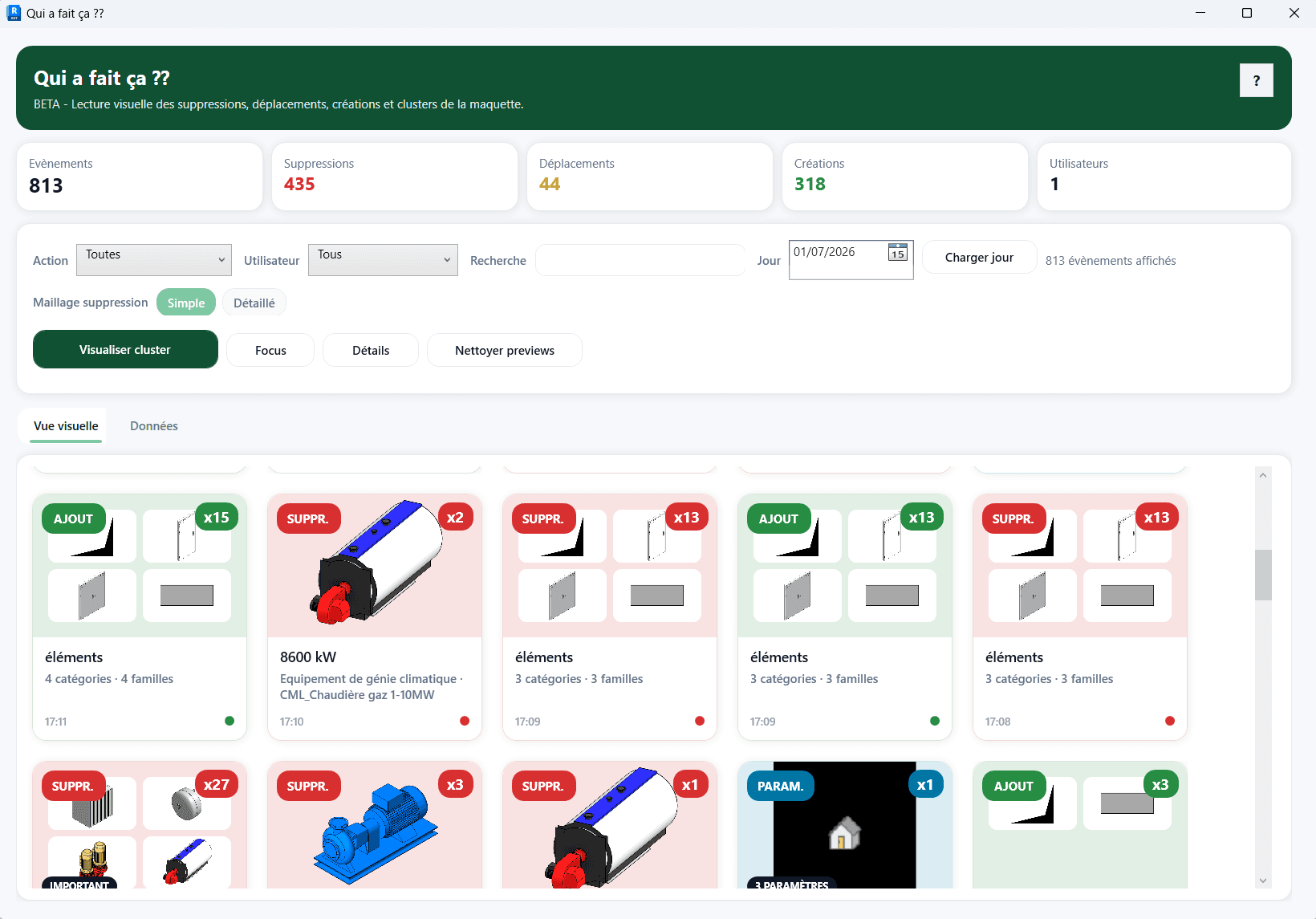 Interface de Qui a fait ça ?? pour relire l’historique Revit